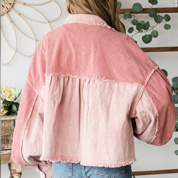 Oli & Hali Washed Fabric Mixed Crop Jacket-Blush - Picture 4 of 6